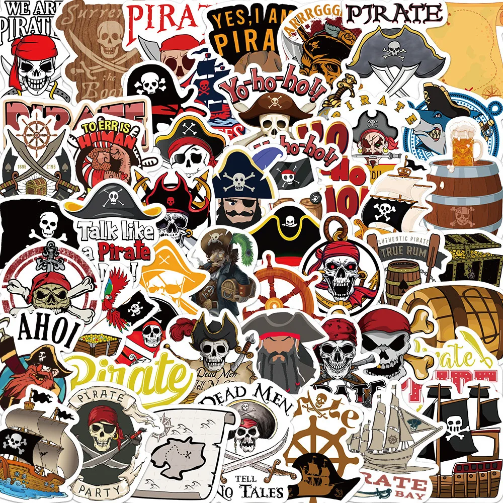 

50Pcs Pirate Skull Stickers Captain Pirate Flag DIY Stickers Scrapbooking Phone Luggage Waterproof Decals
