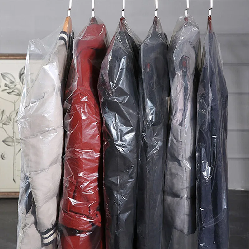 10pcs Clear Plastic Garment Covers Dust-proof Plastic Clothes Hanging Protector Bags Waterproof Dry Cleaning Bags