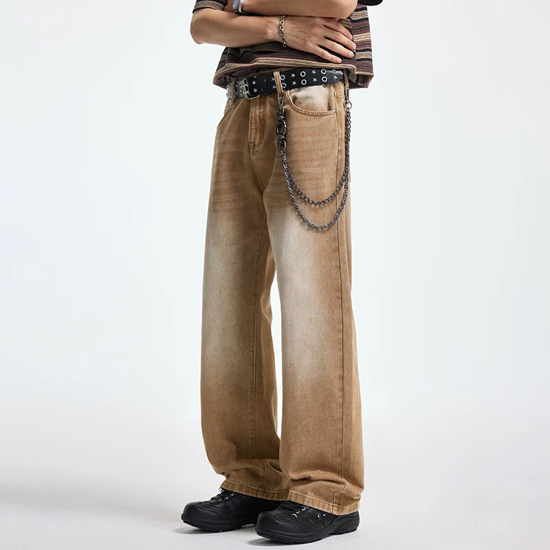 Sommer Neue Baggy Jeans Y2K Herren Klassische Hochwertige Gerade Lässige Weite Hose Weiche Braune Denim-Hose Koreanisch Vielseitig