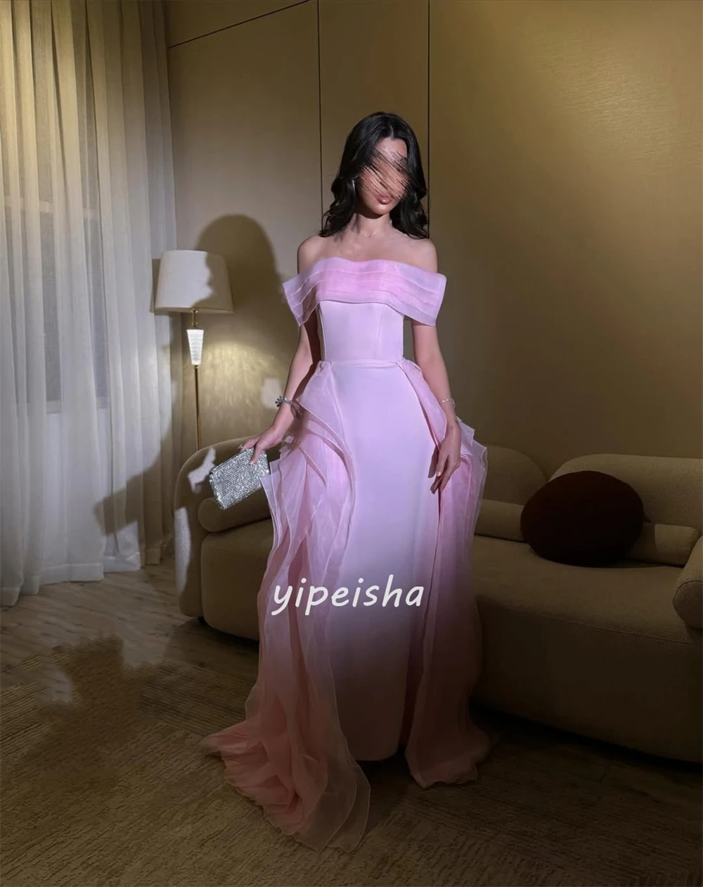 Индивидуальные высококачественные элегантные джерси со складками и рюшами, прямые длинные платья с открытыми плечами, платья для особых случаев на заказ, современный стиль