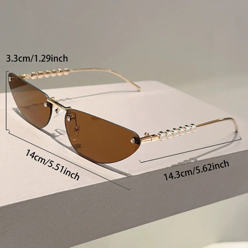 GM LUMIAS Randlose Dreieck Sonnenbrille mit Perlen Frauen Neue Mode Vintage Casual Sonnenbrille Trendy Marke Design Dekor Shades – Detail 3