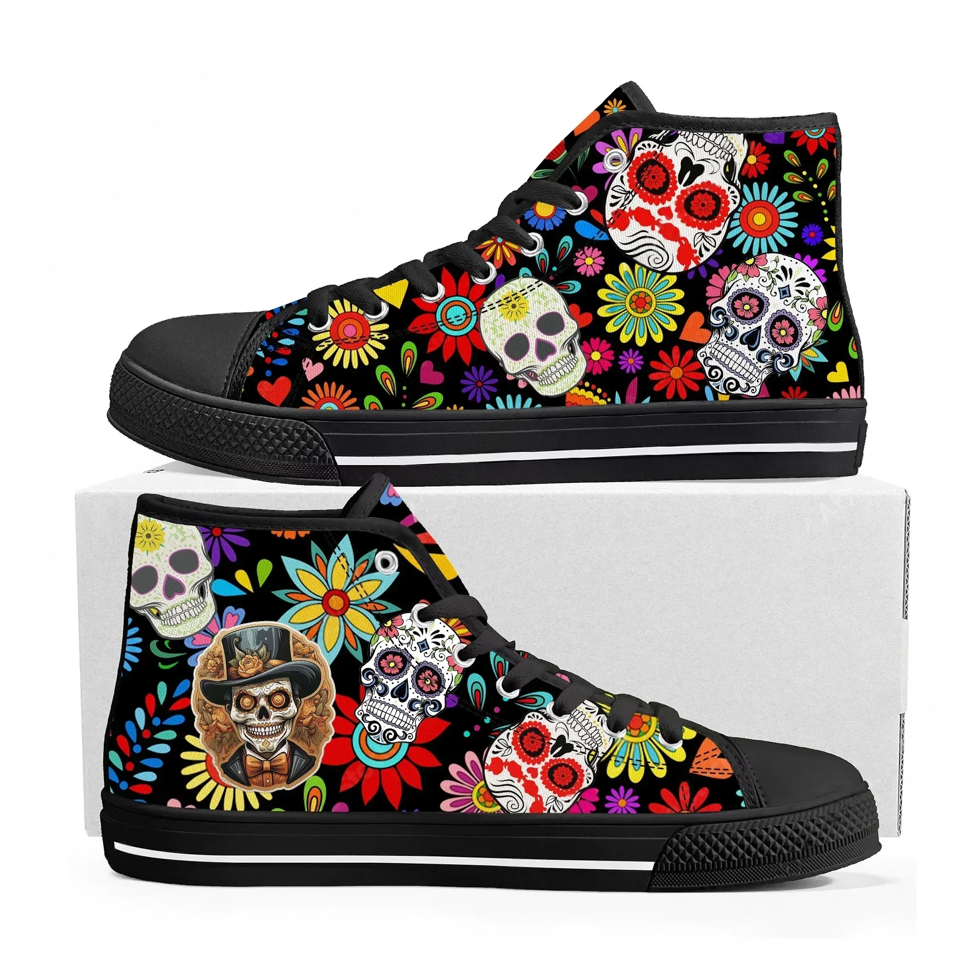 Day of The Dead Pattern Design High Top Shoes Mens Womens Teenager High Quality Sneakers Canvas Sneaker Couple Custom Shoe