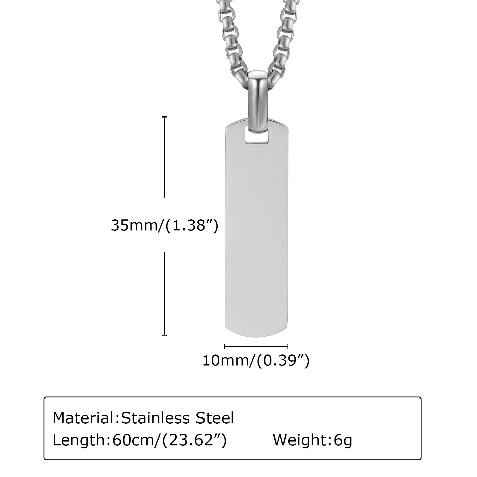 Vnox Free Customized Bar Necklaces for Men Women, Stainless Steel Vertical Bar Pendant with Box Chain,Personalize Geometric Gift