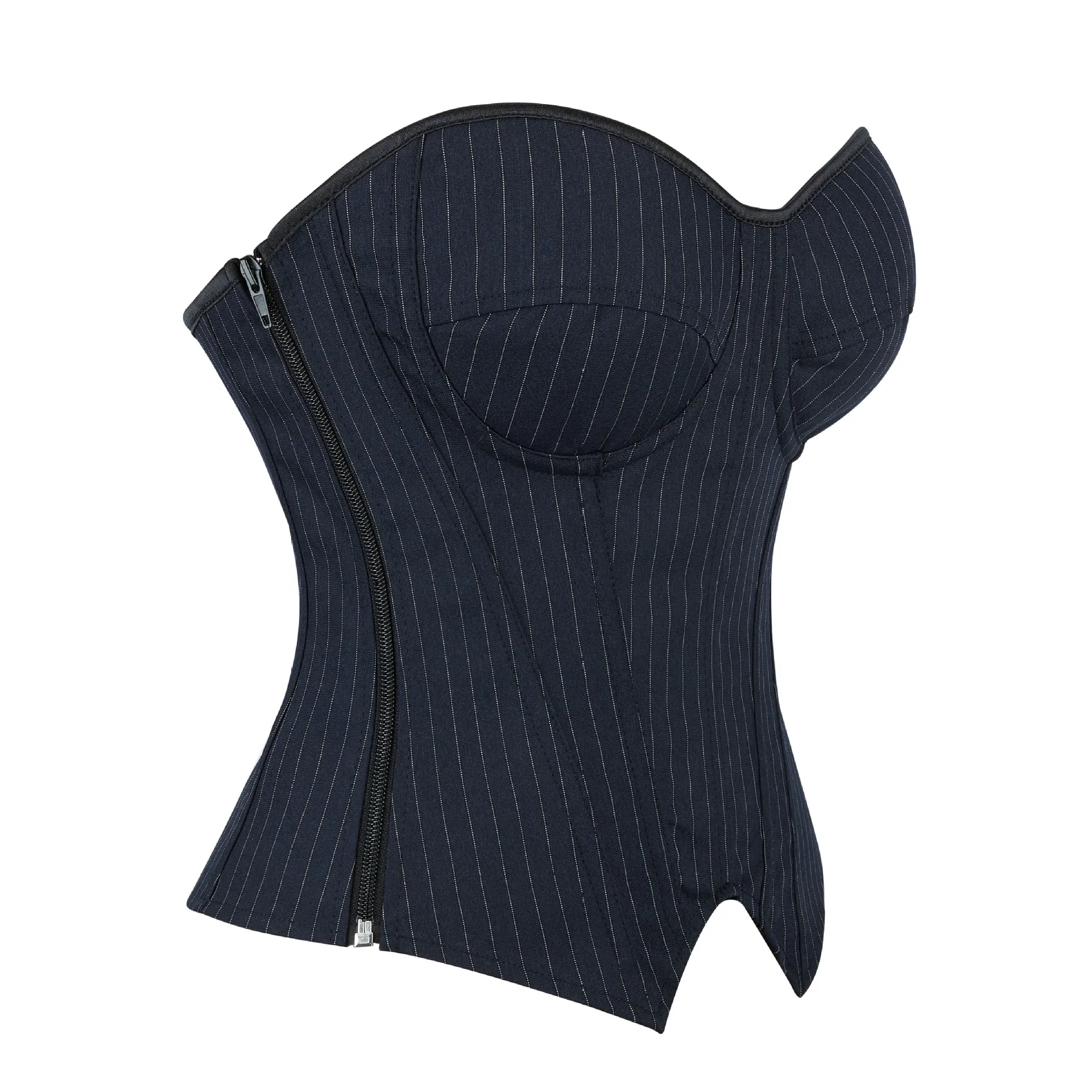 

Женский полосатый синий корсет-бюстье для офиса, элегантный сексуальный бюстгальтер без бретелек, черные готические корсеты на молнии на шнуровке, форма тела