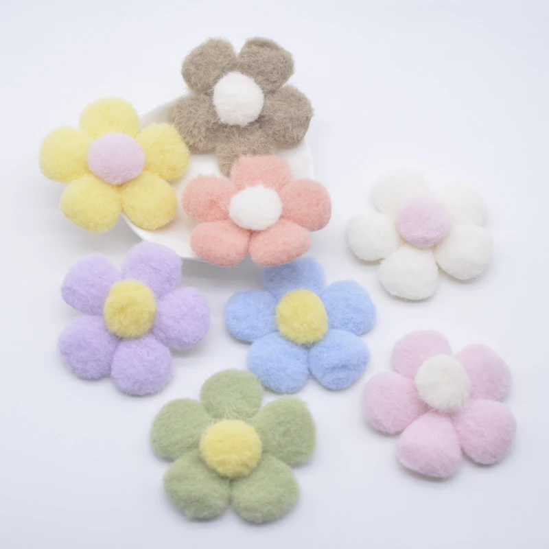 16Pcs 55mm Padded Plush Flower Applique for DIY Headwear Hair Clips Bow Decor Accessories Clothes Hat Shoes Sewing Patches