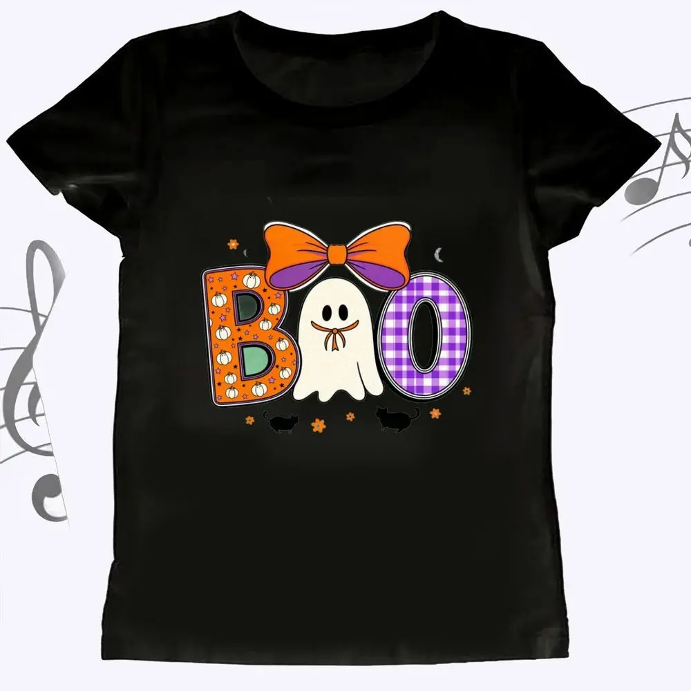 Ghost Boo Graphic Crew Neck Short Sleeve T-Shirt Halloween Theme Pumpkin Printed Graphics Tee Casual Holiday Top Women's Clothes