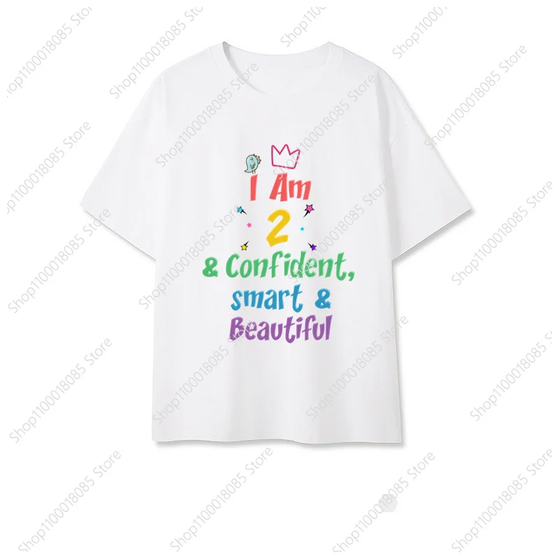 Girls I Am Confident Smart Beautiful 1-10 Birthday Number Children's T-shirt Boys and Girls Party T-shirts Theme Clothing Top