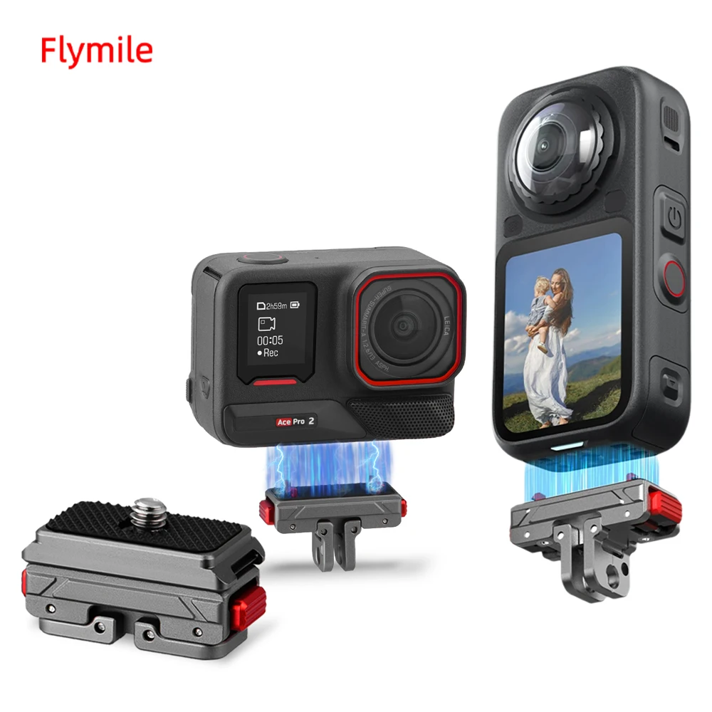 Flymile Metall-Schnellwechselhalterung für Insta360 X6/X5/Ace Pro 2 Kamera Magnetische Basis Erweiterungshalterung Adapter Zubehör