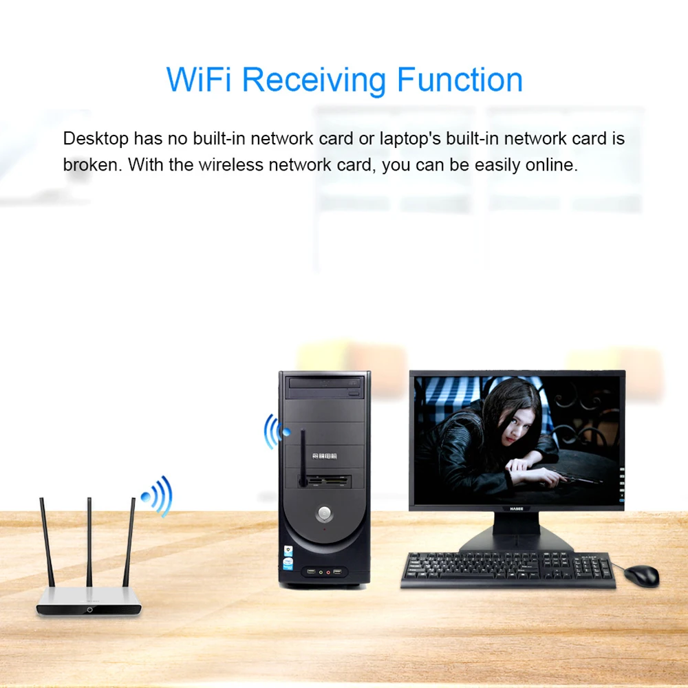 150Mbps MT7601 การ์ดเครือข่ายไร้สาย Mini USB WiFi Adapter LAN Wi-Fi Receiver Dongle เสาอากาศ 802.11 b/g/n สําหรับ PC Windows RTL8188