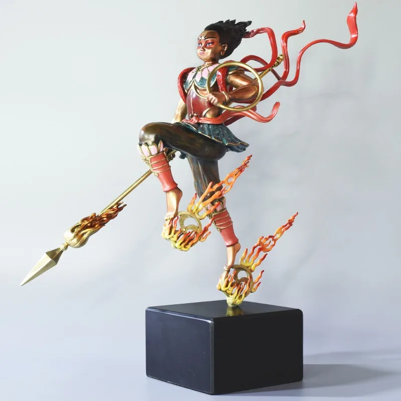 Bronze Nezha Statue Three Prince God Sculpture for Modern Chinese Living Room Bar Cabinet Decor Art Craft Premium Gift