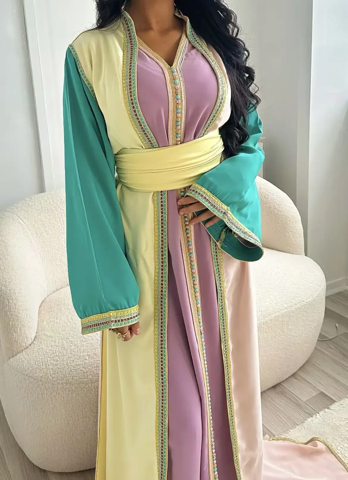 Moroccan Kaftan Caftan Muslim Evening Dresses A-line Long Sleeves Satin Dubai Arabic Abaya Islamic Gown Customized