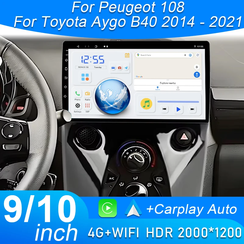 

For Peugeot 108 For Toyota Aygo B40 2014 - 2021 Player Auto Radio Multimedia GPS 360 Camera HDR CPU QLED Wifi 5G BT Navigation