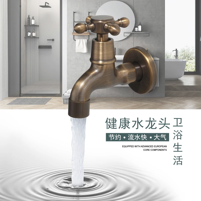 

Wall Mounted Single Cold Basin Sink Faucetds One Hole Bathroom Sink Faucet Single Handle Washing Machine Taps Antique