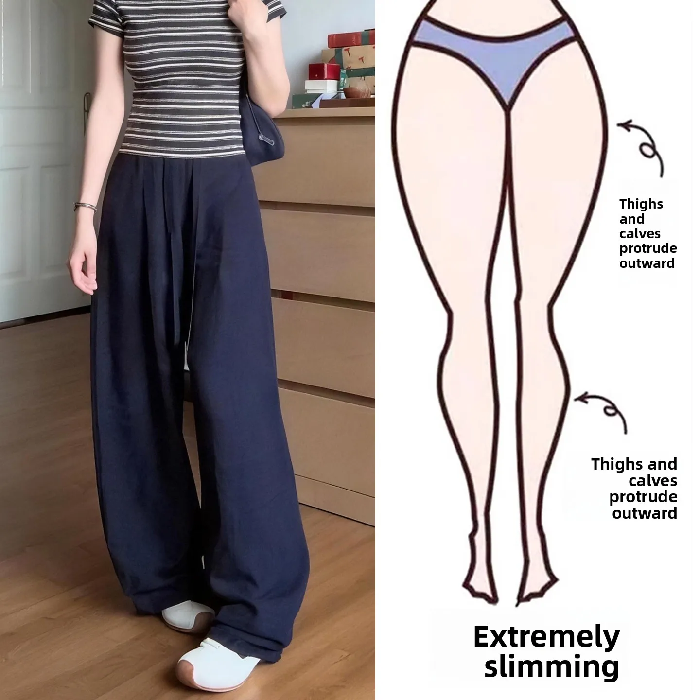 

Женские повседневные брюки больших размеров с высокой талией и широкими штанинами, весенне-летние, свободные, удобные, стройнящие, универсальные для полных женщин