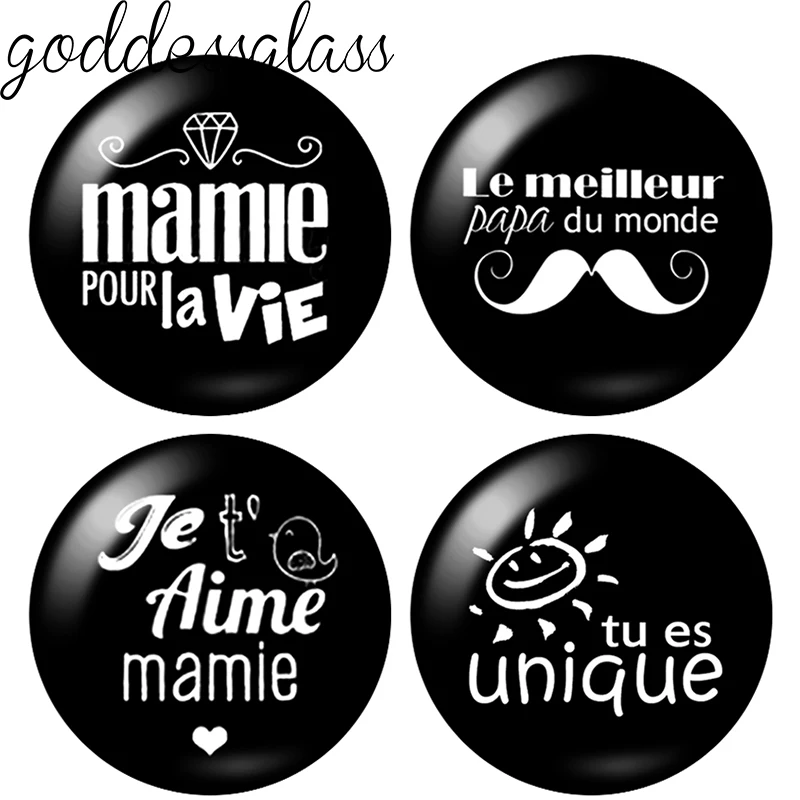 Art words French mamie POUR la Vie papa Love Family 12mm/20mm/25mm Round photo demo glass cabochon flat back Making fittings