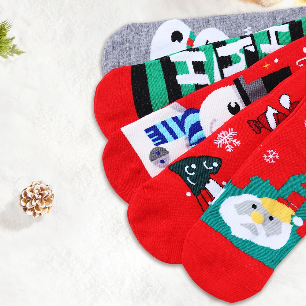 5 Pairs Christmas Socks Tree Snow Elk Cotton Peonfly Winter Happy Christmas Socks Gift Men New Year Santa Claus