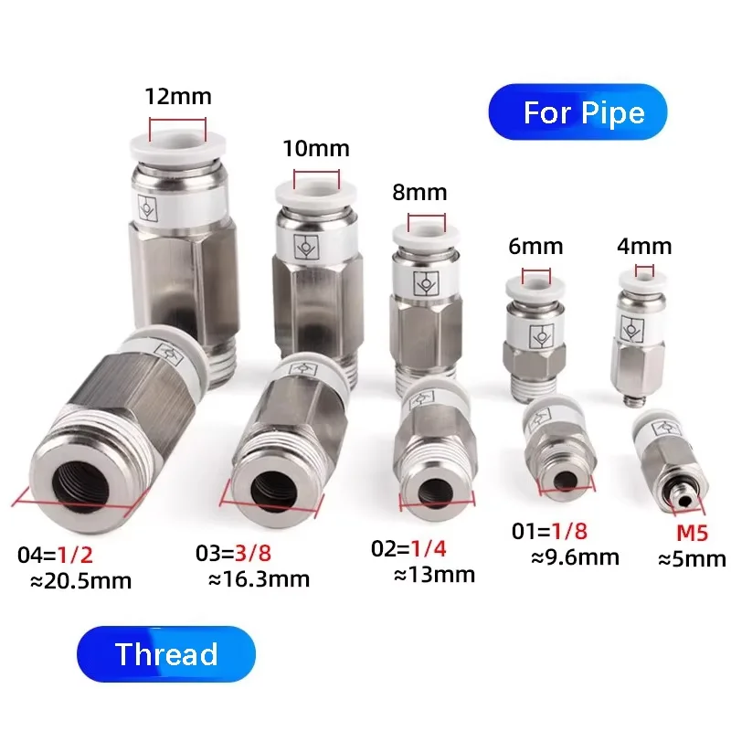 One Way Air Pneumatic Check Valve Non Return Quick Connector Pipe Fitting Tube OD 4mm 6mm 8mm 10mm 12mm