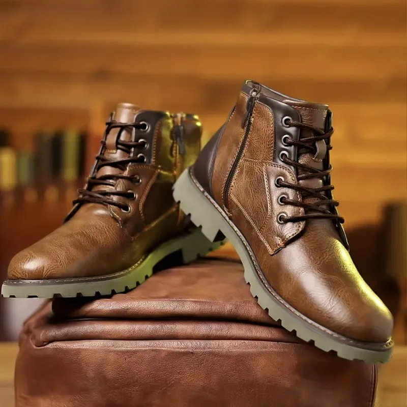 Vintage Men Boots 2026 New Autumn Winter Shoes High Quality Men's Leather Boots Side Zipper Men's Ankle Boots Large Size 39-48
