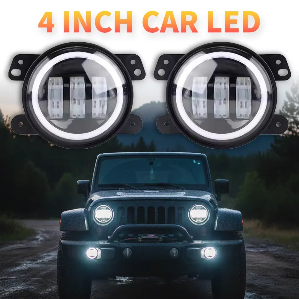 4 Inch 30W LED Fog Light White Yellow Halo Ring DRL Angel Eyes LED Headlight For Wrangler JK Dodge Off-Road Vehicle
