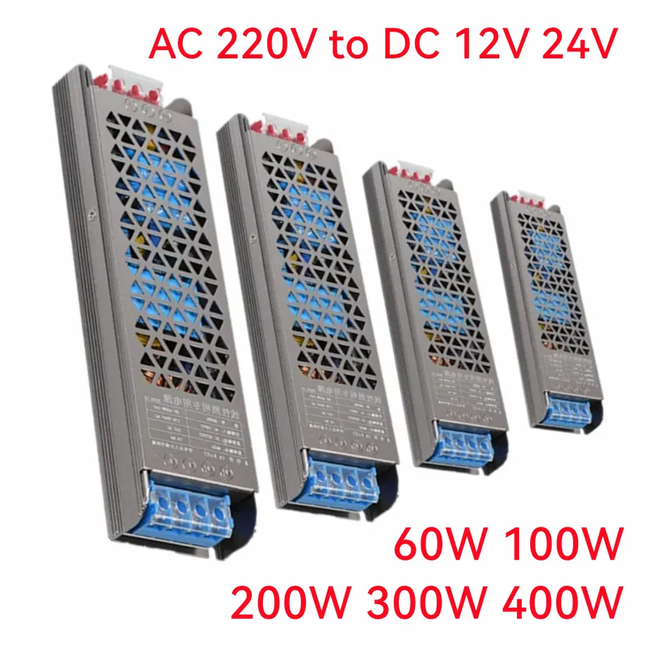 Super Thin Transformers AC 220V To DC 12V 24V Switching Power Supply 60W 100W 200W 300W 400W LED Driver for Home Lighting