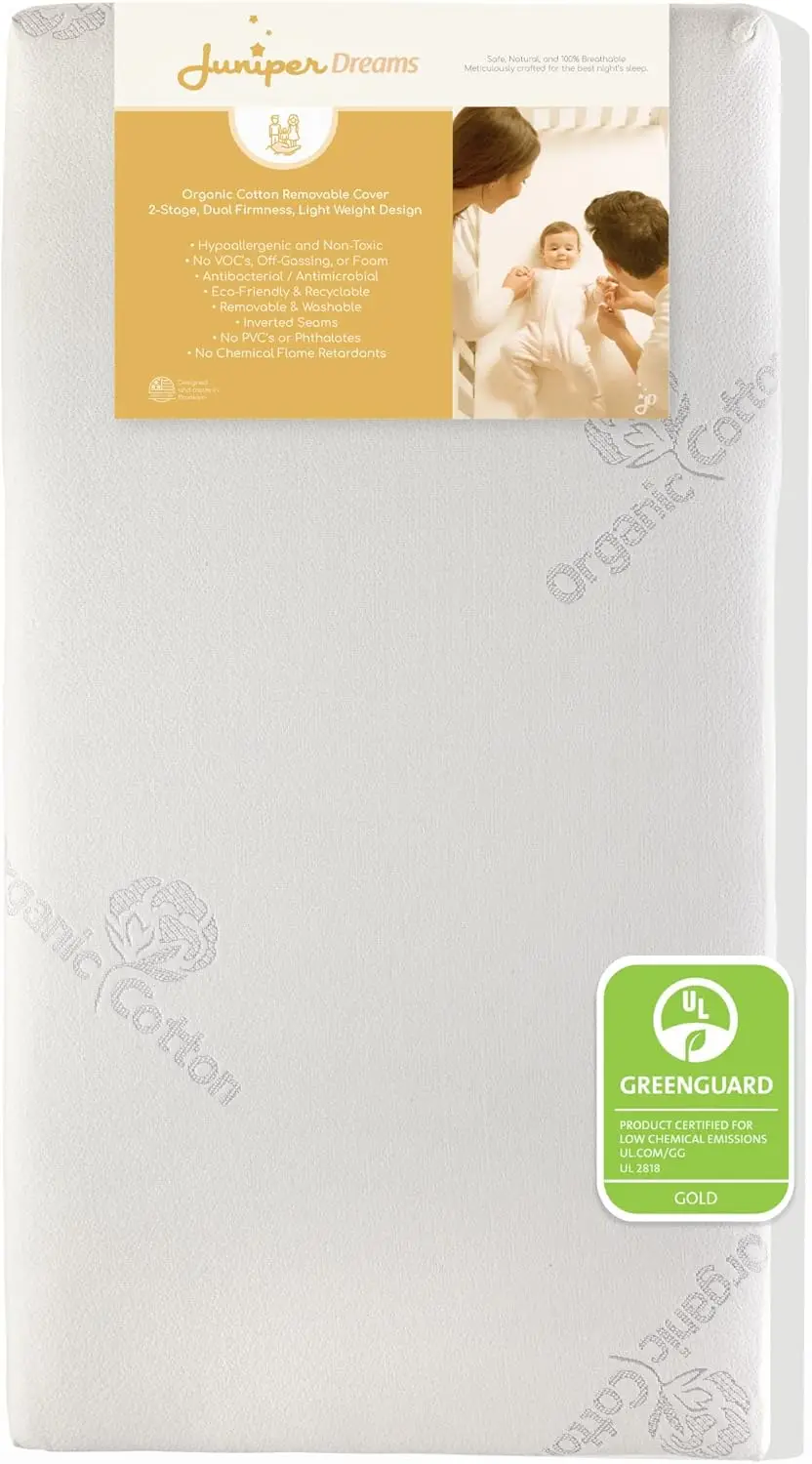 Crib Mattress  2-Stage Dual Firmness  Infant and Toddler Bed Mattress  Hypoallergenic and Water-Repellent  Greenguard Gold C