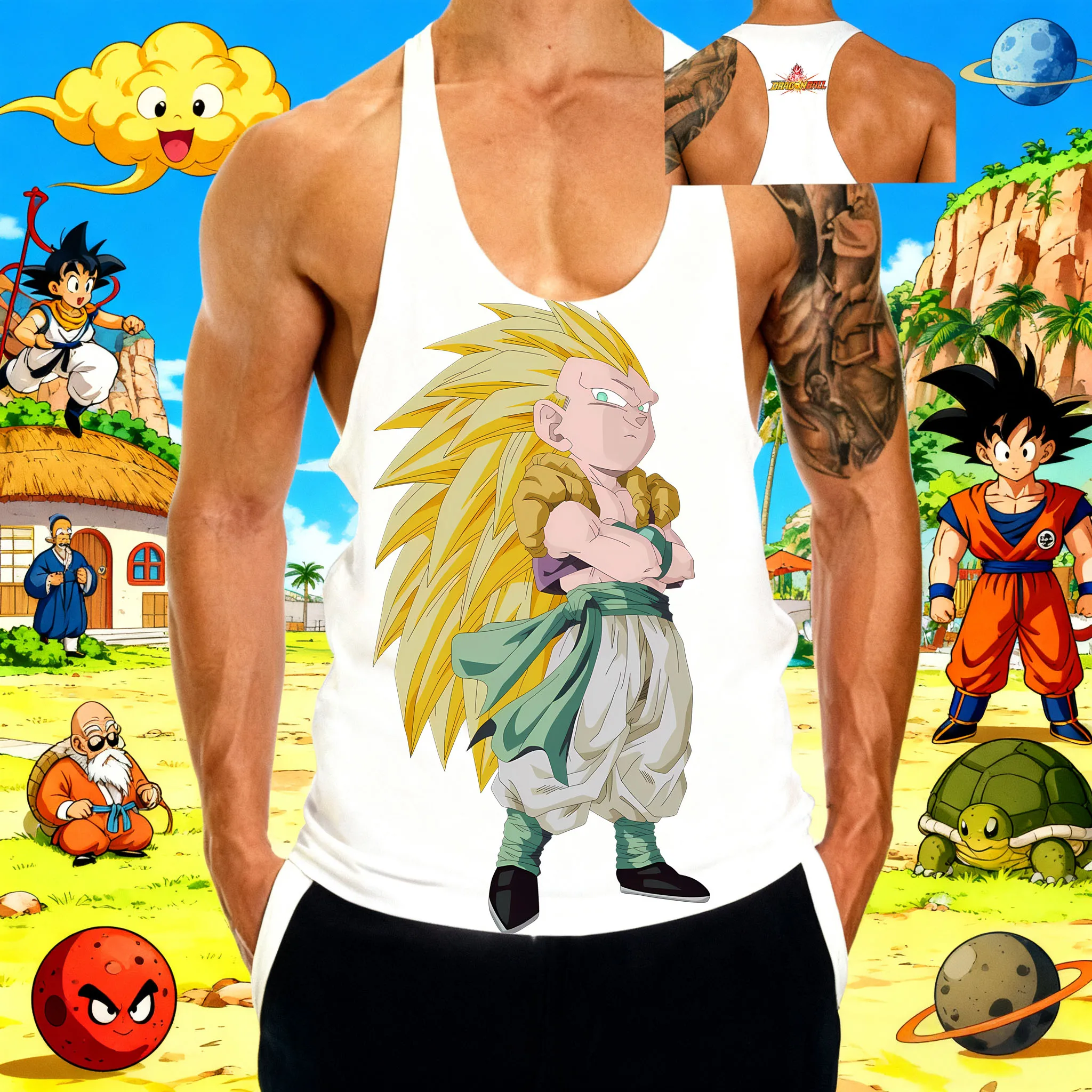 

Popular Anime "Dragon Ball" Wutianx Pattern Element Print 2025 Summer New Hot Selling Men's Sports Gym Cotton Sleeveless Vest