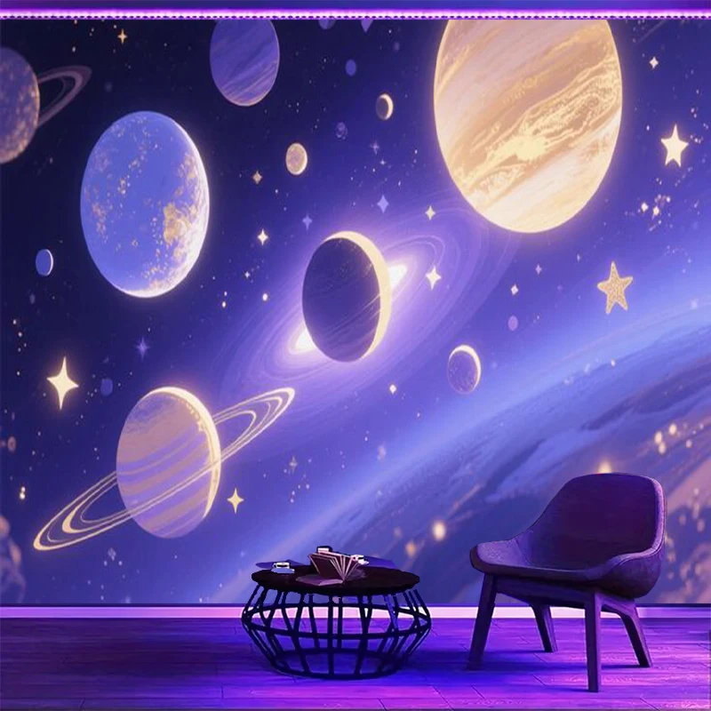 1PC Cartoon Planet Art Print Backdrop Banner, Bedroom Living Room Photo Background, Polyester, Home Decor, Wall Art