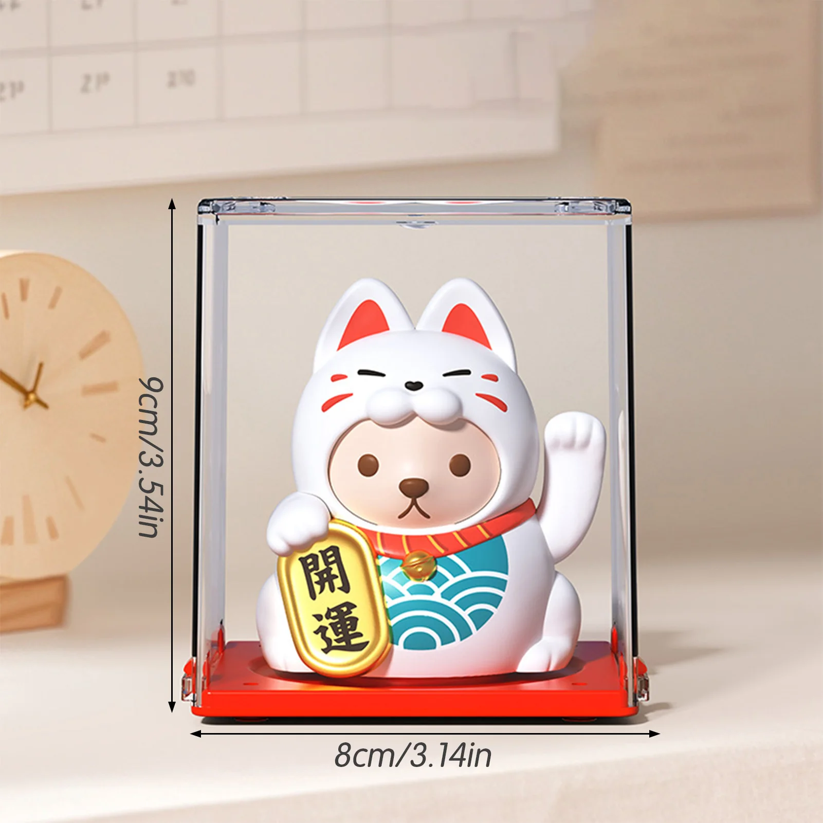 2/3 Inch Solar Powered Lucky Cat Ornament ABS Automatic Waving Arm Lucky Cat Decorative for Office Car Figurines Home Decor