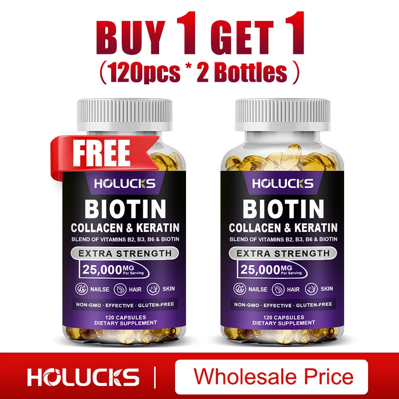 

High Potency Biotin + Collagen + Keratin Supplement for Hair, Skin, Nail Health | Non-GMO