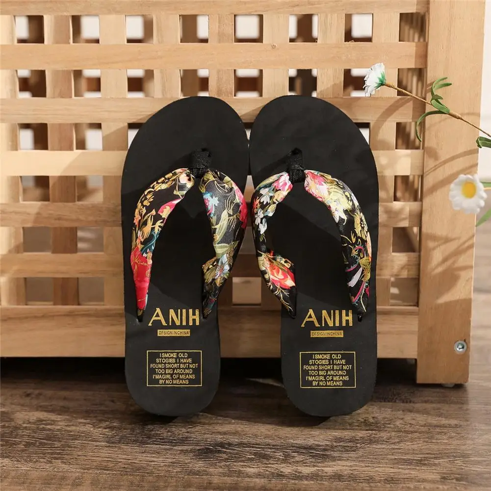 Flat Open Toe Sandals Bohemian Style Floral Print Women's Summer Sandals Slip on Flat Anti-skid Flip Flops for Vacation Beach