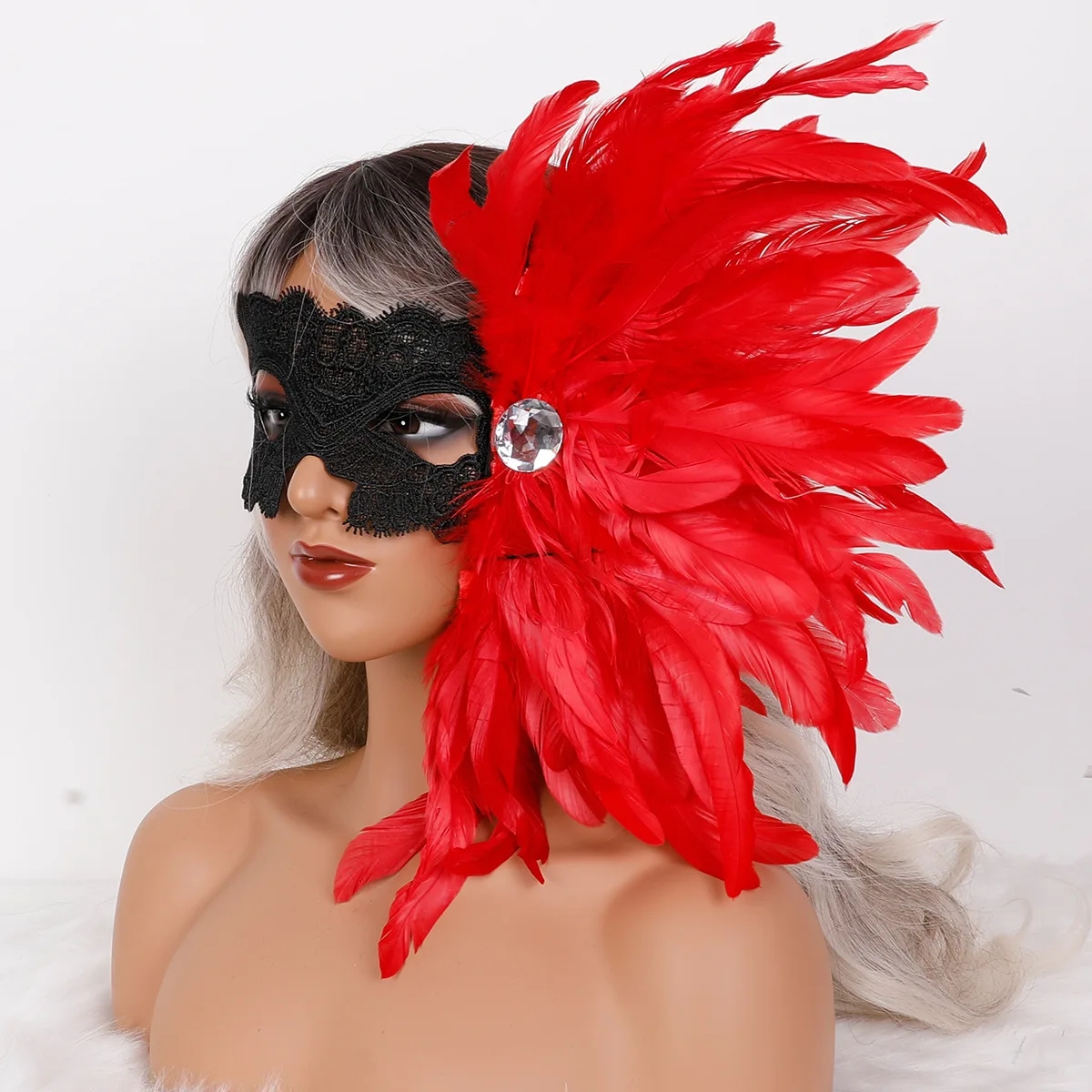 Halloween Party Costume Cosplay Accessories Gothic Feather Half Face Performance Dance Eye Sequins High-end Lace Mask