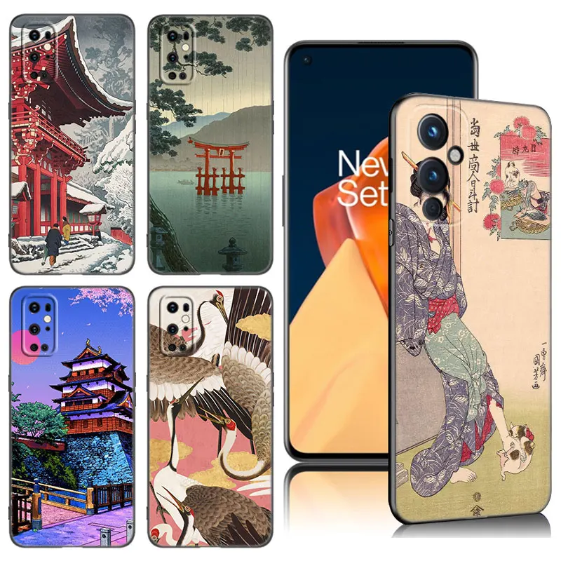 Ukiyo-e Japanese Style Art Black Phone Case For OnePlus 9 10 11 12 ACE 2V Pro 9RT 10T 10R Nord CE 2 3 Lite N10 N20 N30 5G