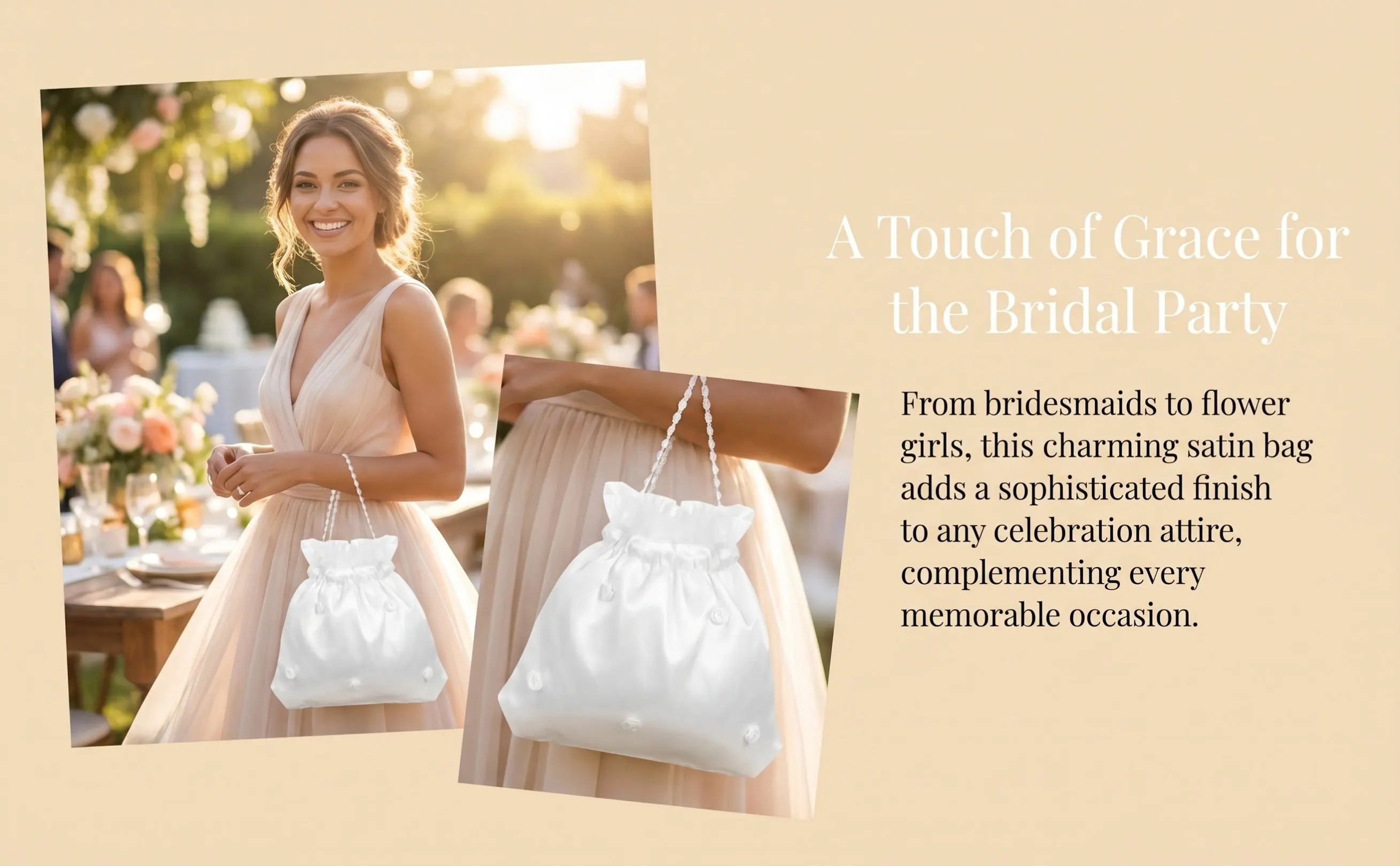 Bridal Dolly Bag White Satin 22.00x21.00x0.20inch Lace Flower Decorated Wedding Day Purse for Bride Bridesmaid Flower