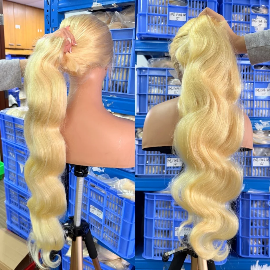 

Парик из натуральных волос Body Wave 360 Lace Front, цвет 613 медово-русый, с HD-кружевом, предварительно выщипанный, с возможностью пристегивания хвоста, для женщин