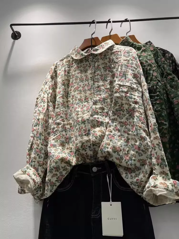 

2025 Japan Style 100% Cotton Yarn Printed Oversized Shirts and Blouses Plus Size Fine Elegant Blouses Women Outerwear