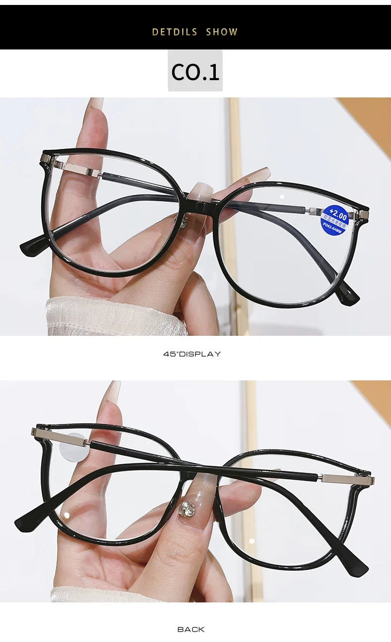 Frauen Lesebrille Große Lila Rahmen Presbyopie Brille Marke Design Anti Blaues Licht Computer Brille Zum Lesen + 1,0 + 1,5 – Detail 4