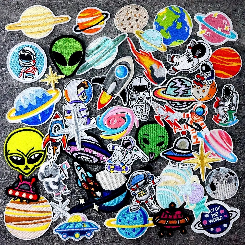 Astronaut Rocket Star Iron on Patches for Clothing Embroidery Appliques for Clothes Fabric Repair Holes Decorative Accessories