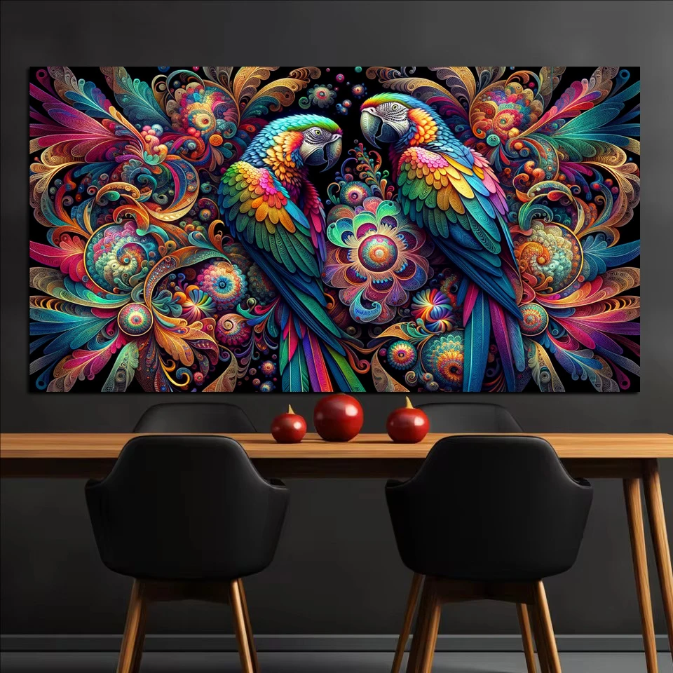 DIY Diamond Mosaic Embroidery Beauty Colourful Parrots, Tropical Leaves 5d Diamond Painting Cross Stitch Kits For Home Decor