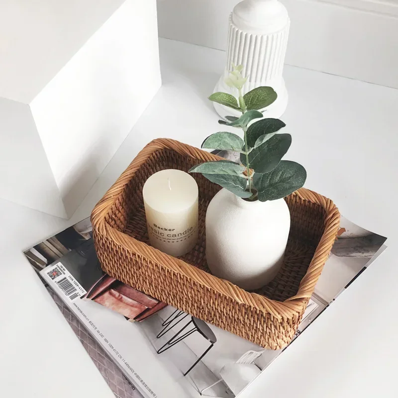 New Factory Direct Storage Basket Natural Rattan Snack Sundries Storage Basket Woven Rattan Three-piece Storage Basket