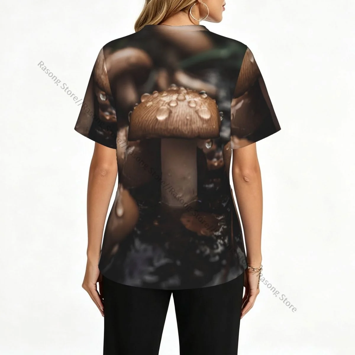 Mushrooms In The Forest Print Scrubs tops medical uniforms women V Neck Stretch Scrub Shirt Dentist doctor Blouse