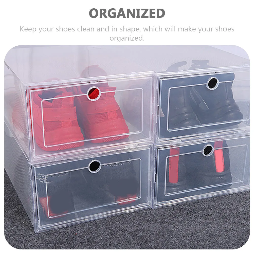

4Pcs Transparent Shoe Boxes PP Stackable Thickened Drawer Type Shoe Storage Boxes Organizer Home Storage Containers