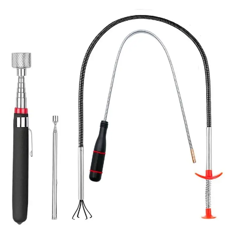 AB46-Pick-Up Magnet Tool Set 4 Pack Telescoping Extendable Retrieving Tools,Bendable Spring Magnet Stick Pickup