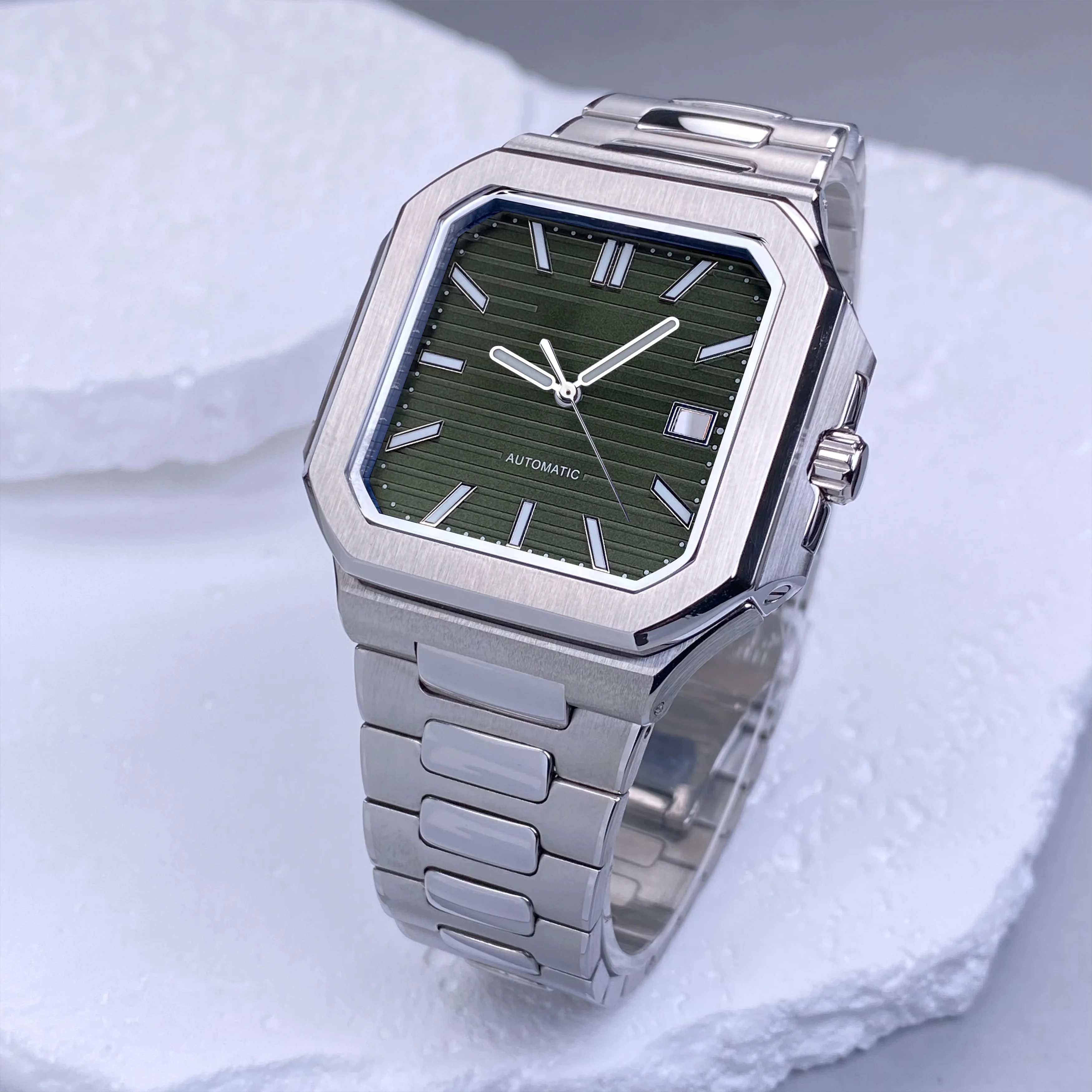 NH35 Custodia per orologio da 37,5 mm Accessori adatti al quadrante verde da 29,5 mm Cinturino in acciaio inossidabile 316L per movimento PP CUBITUS NH35 NH36