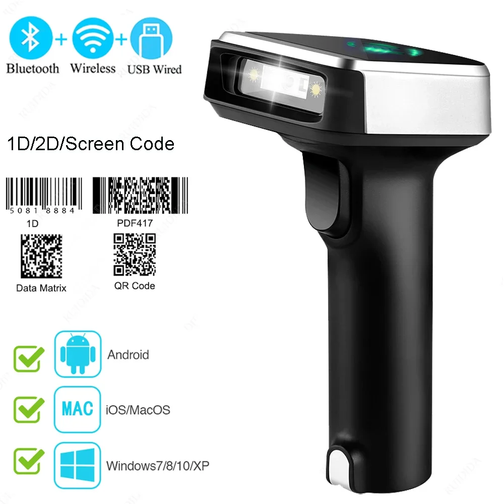 Scanner de barras sem fio 1d 2d bluetooth leitor de código de barras portátil scanner de código leitura de barra para código de matriz de dados qr