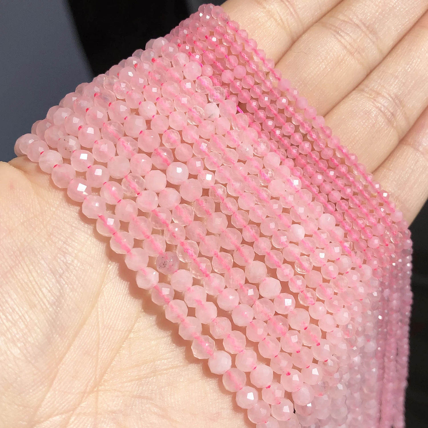 Natural Rose Quartz Beads Tiny Beads Faceted 2/3/4mm Round Loose Beads For Jewelry Making DIY Slim Bracelet Women Gifts