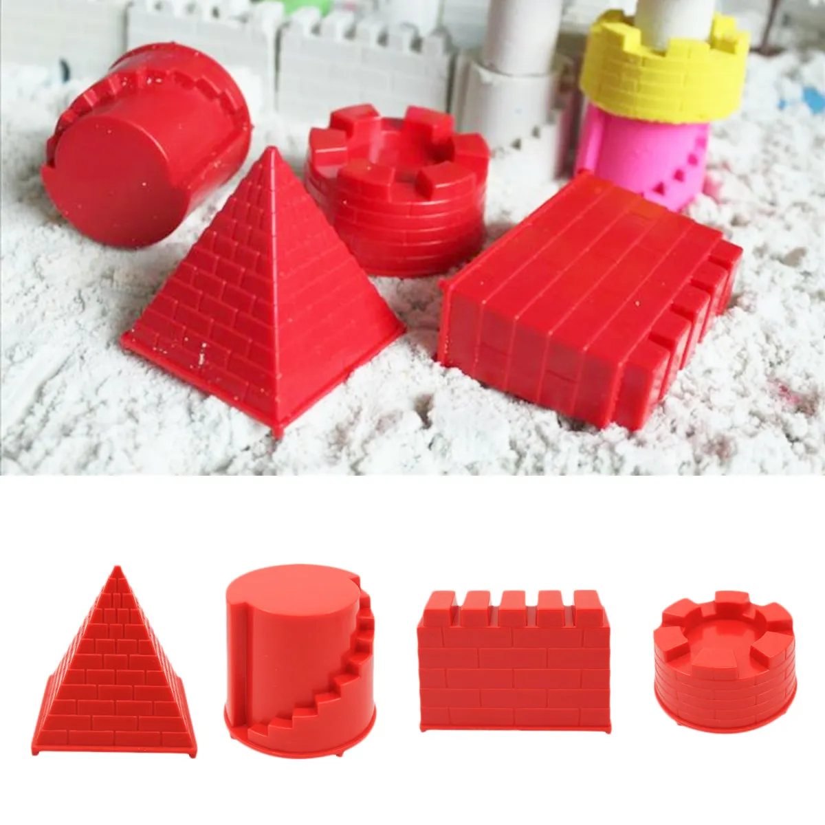 

Набор для пляжных игр из 4 предметов: Премиальные пластиковые формы для песка в виде замков, детские инструменты, ведерко, игры с песком для мальчиков и девочек