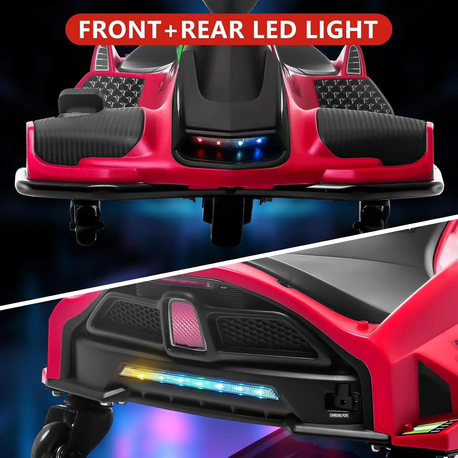 Kids Drifting Car 12V Ride On Go Kart with 45W Brushless Quiet Motor 5 mph Electric Drifting Go-Kart with 5 Wheels Led Light