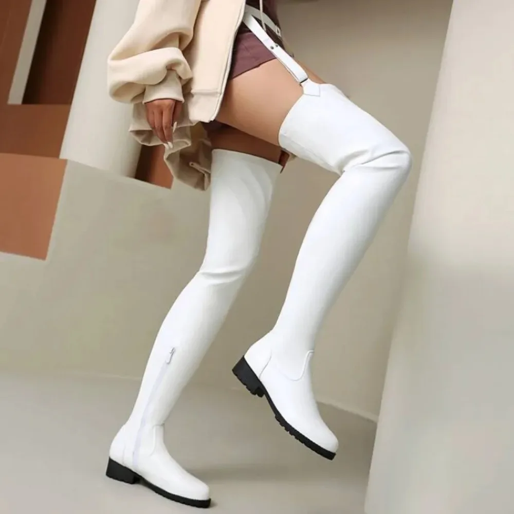 

Autumn and Winter New Style Fashion High-heeled Women's Boots Solid PU Party Sexy Over The Knee Zipper Square Heel Women's Boots