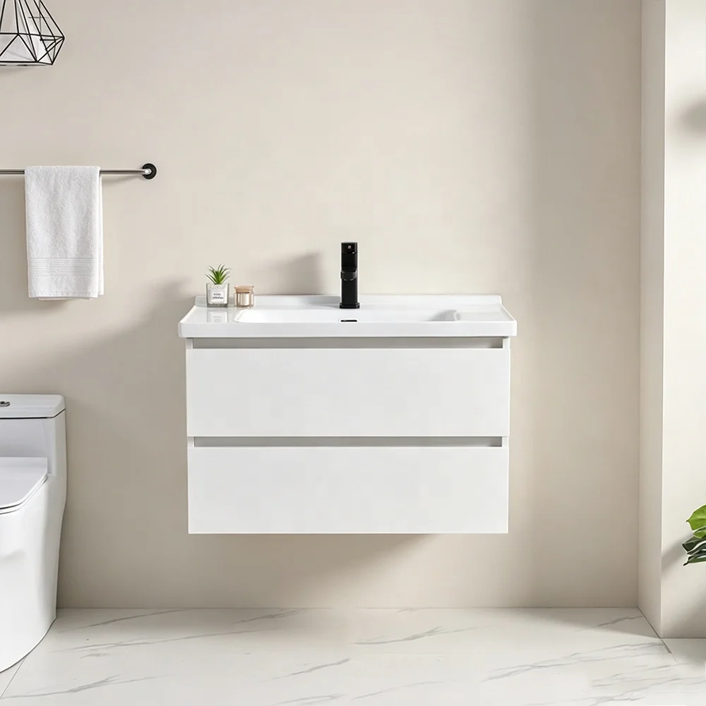Modern Plywood Rectangle Bathroom Vanity with Ceramic Basin Water Resistant & Eco-Friendly