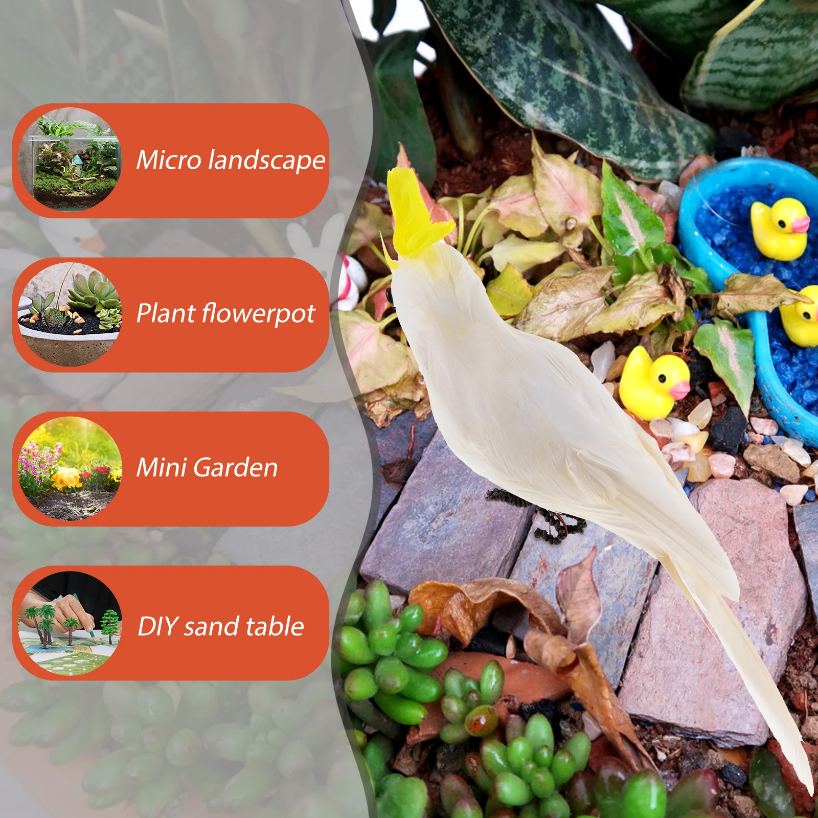 

Foam Feathered Parrot Ornaments Artificial Birds Garden Fence Decor White Miniature Lifelike Models Toy Parrots Home Decoration
